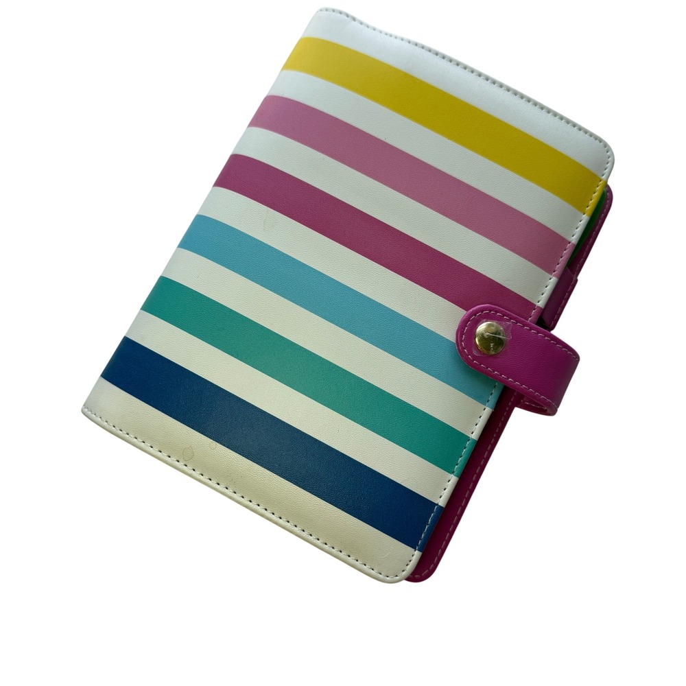 Striped Ring Planner Organizer Faux Leather Pink Interior Weekly‎ Monthly